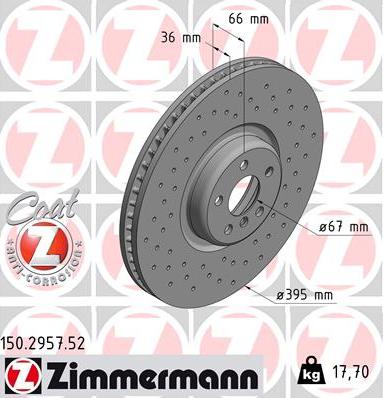 Zimmermann 150.2957.52 - Гальмівний диск autocars.com.ua