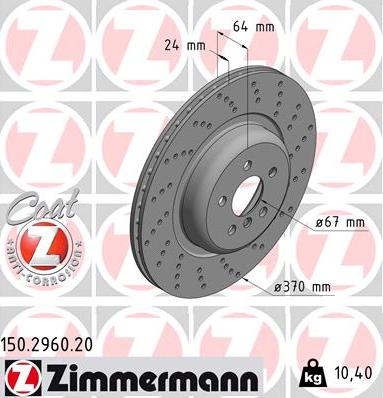 Zimmermann 150.2960.20 - Гальмівний диск autocars.com.ua
