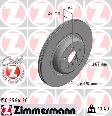 Zimmermann 150.2964.20 - Гальмівний диск autocars.com.ua