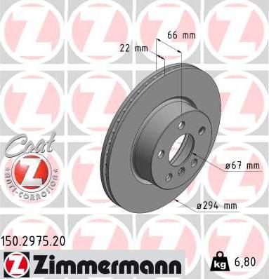 Zimmermann 150.2975.20 - Гальмівний диск autocars.com.ua