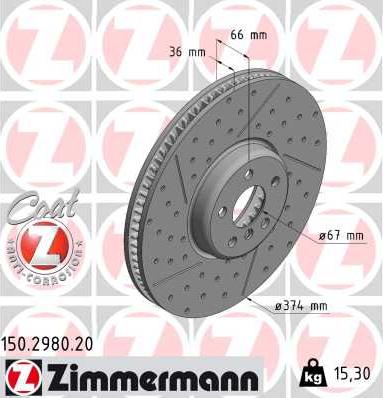 Zimmermann 150.2980.20 - Тормозной диск avtokuzovplus.com.ua