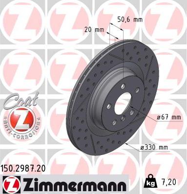 Zimmermann 150.2987.20 - Гальмівний диск autocars.com.ua