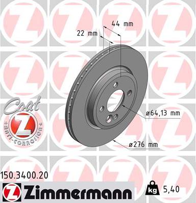 Zimmermann 150.3400.20 - Гальмівний диск autocars.com.ua