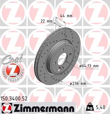 Zimmermann 150.3400.52 - Тормозной диск avtokuzovplus.com.ua