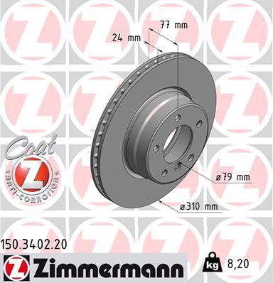 Zimmermann 150.3402.20 - Тормозной диск avtokuzovplus.com.ua