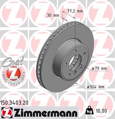 Zimmermann 150.3403.20 - Диск тормозной заказывать 2шт.-цена за1шт. BMW с антикоррозионным покрытием Coat Z autodnr.net