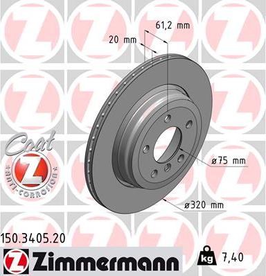 Zimmermann 150.3405.20 - Гальмівний диск autocars.com.ua