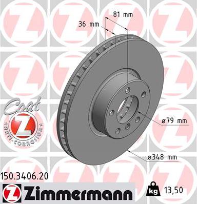 Zimmermann 150.3406.20 - Гальмівний диск autocars.com.ua