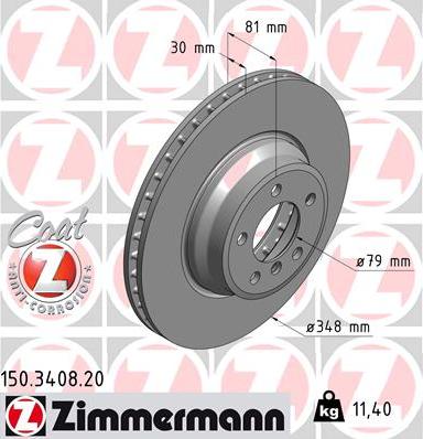 Zimmermann 150.3408.20 - Гальмівний диск autocars.com.ua