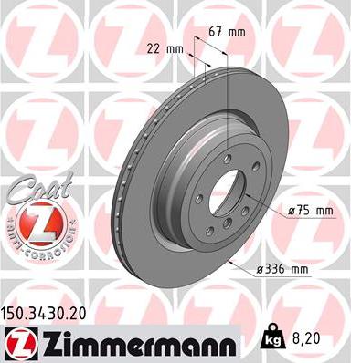 Zimmermann 150.3430.20 - Гальмівний диск autocars.com.ua