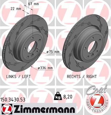 Zimmermann 150.3430.53 - Гальмівний диск autocars.com.ua