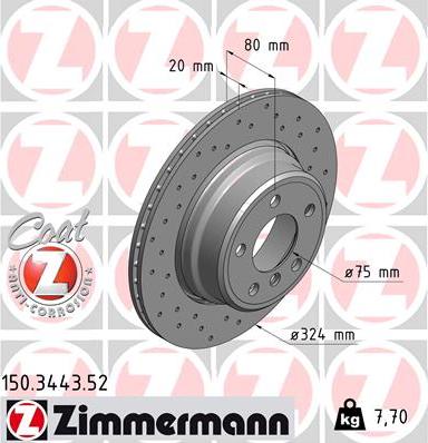 Zimmermann 150.3443.52 - Гальмівний диск autocars.com.ua