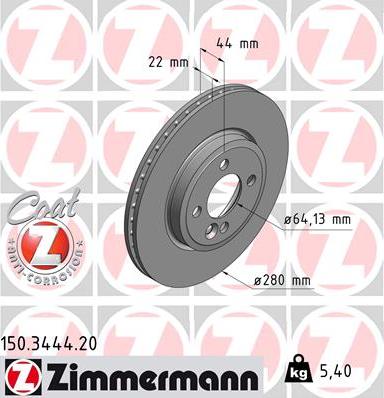 Zimmermann 150.3444.20 - Гальмівний диск autocars.com.ua