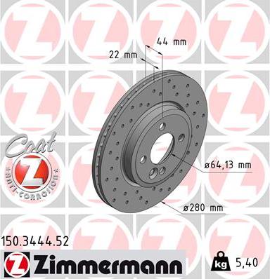 Zimmermann 150.3444.52 - Гальмівний диск autocars.com.ua