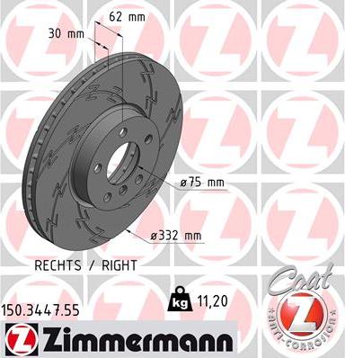 Zimmermann 150.3447.55 - Гальмівний диск autocars.com.ua