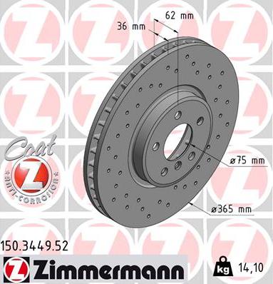 Zimmermann 150.3449.52 - Гальмівний диск autocars.com.ua