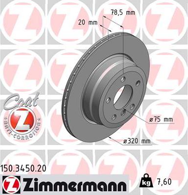 Zimmermann 150.3450.20 - Гальмівний диск autocars.com.ua