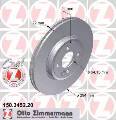 Zimmermann 150.3452.20 - Гальмівний диск autocars.com.ua