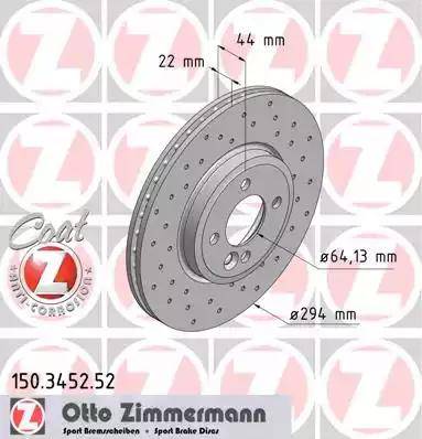 Zimmermann 150.3452.52 - Гальмівний диск autocars.com.ua