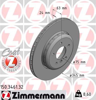 Zimmermann 150.3461.32 - Гальмівний диск autocars.com.ua