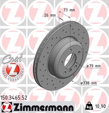 Zimmermann 150.3465.52 - Гальмівний диск autocars.com.ua