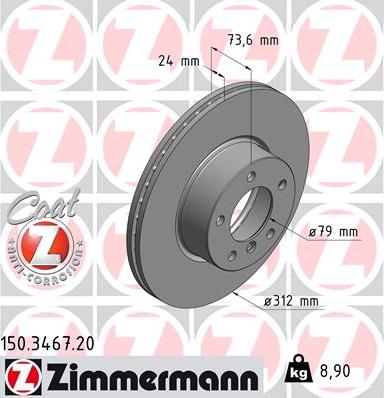 Zimmermann 150.3467.20 - Гальмівний диск autocars.com.ua