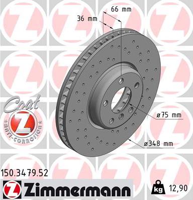 Zimmermann 150.3479.52 - Гальмівний диск autocars.com.ua