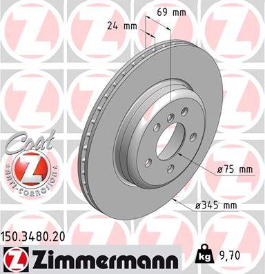 Zimmermann 150.3480.20 - Гальмівний диск autocars.com.ua