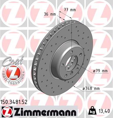 Zimmermann 150.3481.52 - Тормозной диск autodnr.net