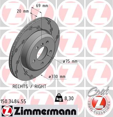 Zimmermann 150.3484.55 - Гальмівний диск autocars.com.ua