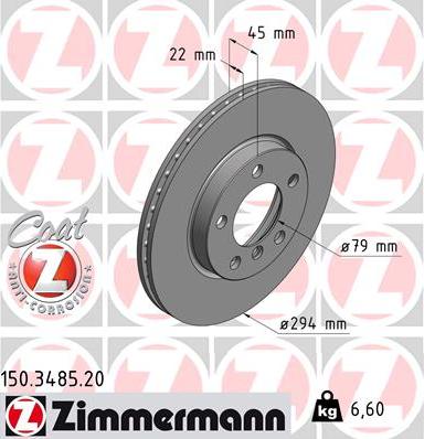 Zimmermann 150.3485.20 - Гальмівний диск autocars.com.ua