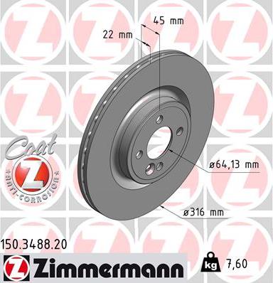 Zimmermann 150.3488.20 - Гальмівний диск autocars.com.ua