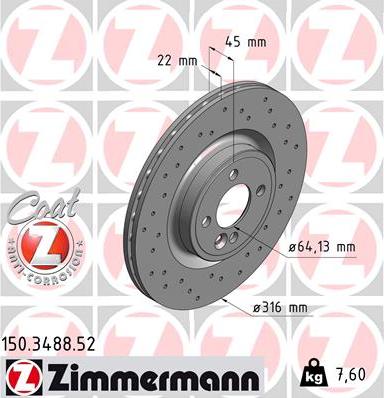 Zimmermann 150.3488.52 - Гальмівний диск autocars.com.ua