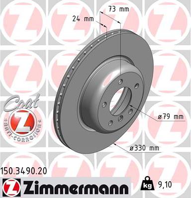 Zimmermann 150.3490.20 - Гальмівний диск autocars.com.ua