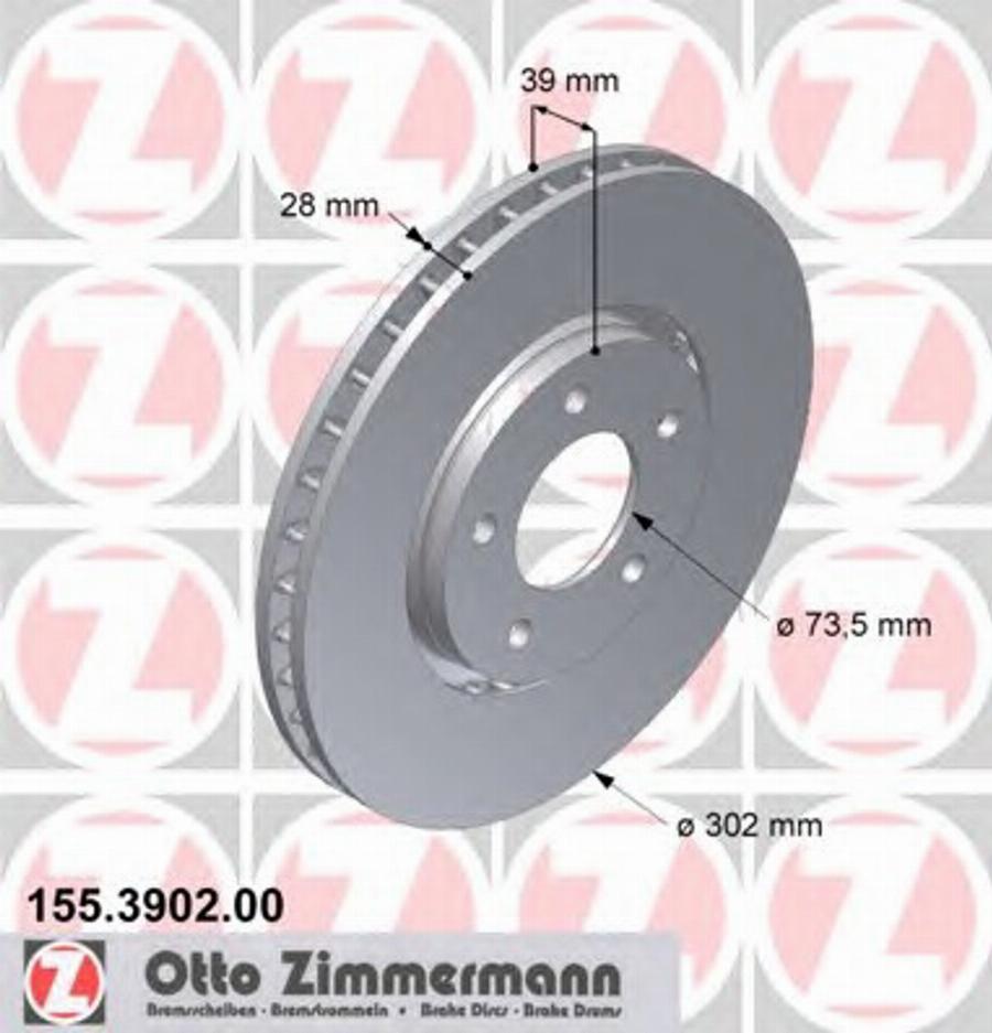 Zimmermann 155.3902.00 - Гальмівний диск autocars.com.ua