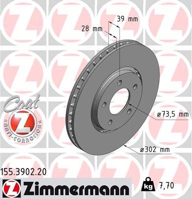 Zimmermann 155.3902.20 - Гальмівний диск autocars.com.ua