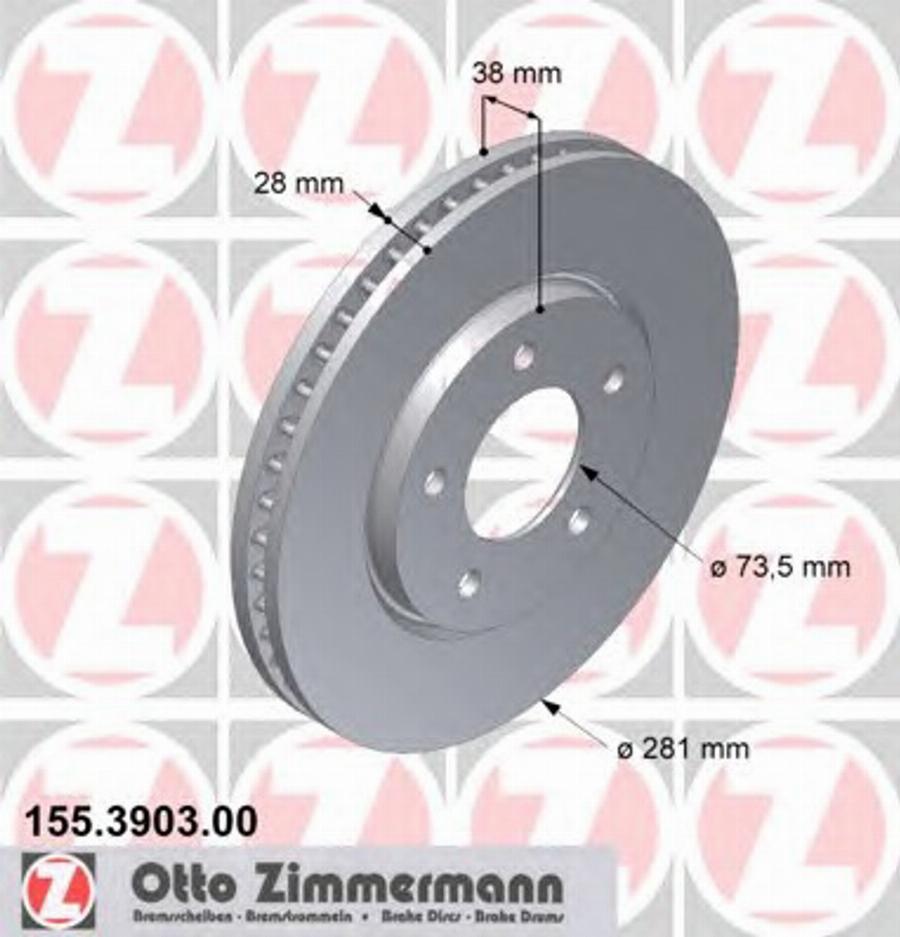 Zimmermann 155.3903.00 - Гальмівний диск autocars.com.ua