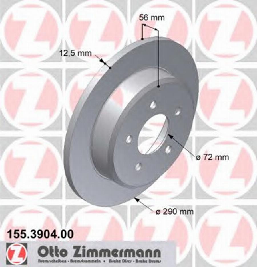 Zimmermann 155.3904.00 - Гальмівний диск autocars.com.ua