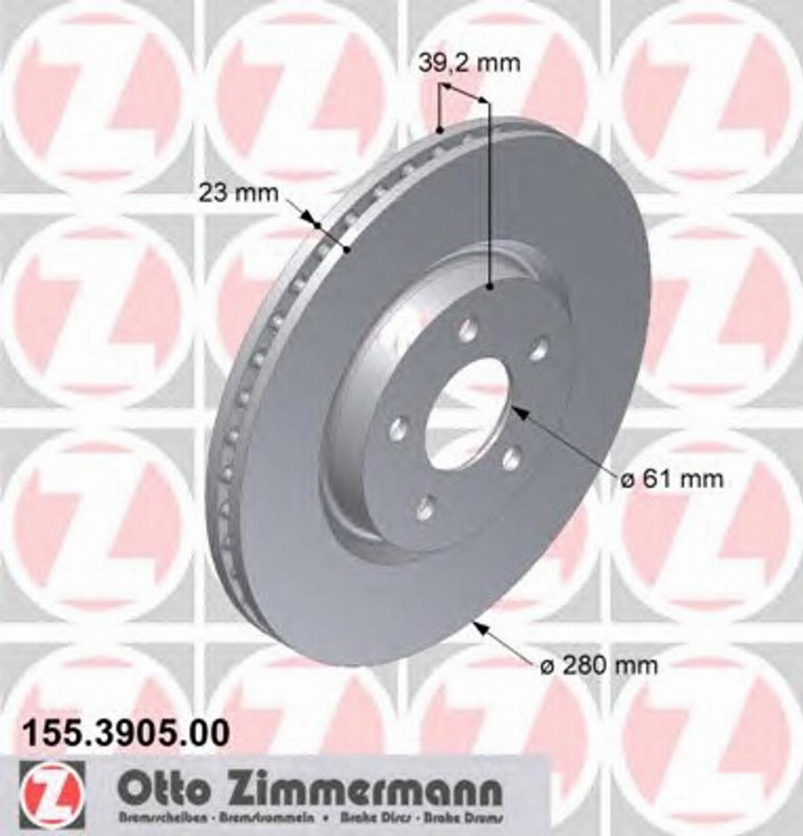 Zimmermann 155.3905.00 - Тормозной диск autodnr.net