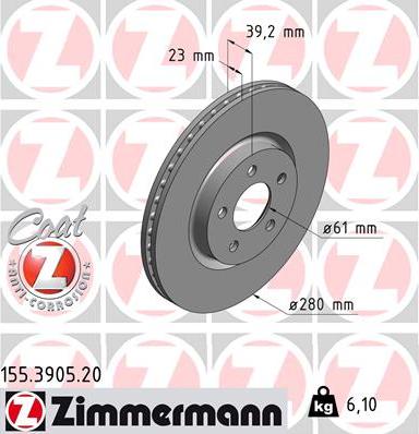 Zimmermann 155.3905.20 - Тормозной диск autodnr.net