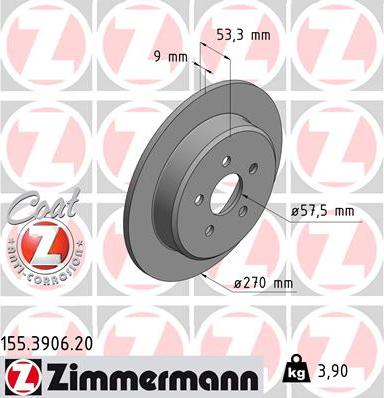 Zimmermann 155.3906.20 - Тормозной диск avtokuzovplus.com.ua