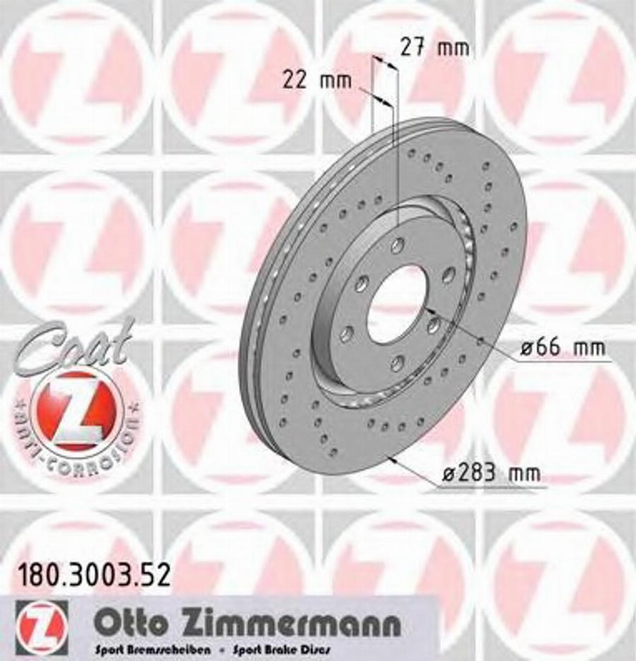 Zimmermann 180.3003.52 - Гальмівний диск autocars.com.ua