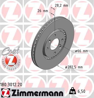 Zimmermann 180.3012.20 - Гальмівний диск autocars.com.ua