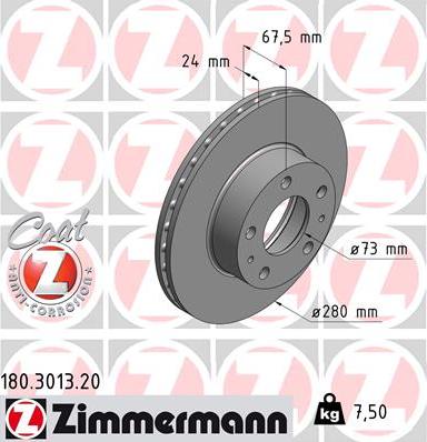 Zimmermann 180.3013.20 - Гальмівний диск autocars.com.ua