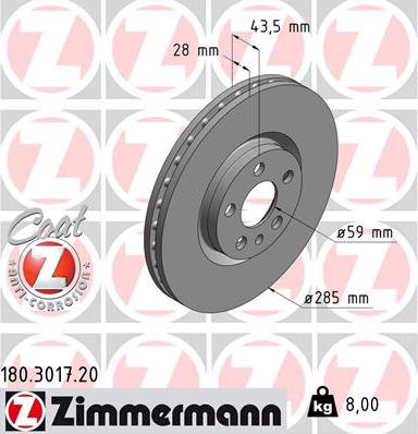 Zimmermann 180.3017.20 - Гальмівний диск autocars.com.ua