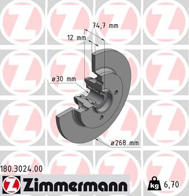 Zimmermann 180.3024.00 - Гальмівний диск autocars.com.ua