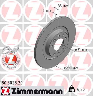 Zimmermann 180.3028.20 - Гальмівний диск autocars.com.ua