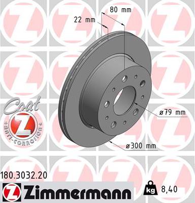 Zimmermann 180.3032.20 - Гальмівний диск autocars.com.ua