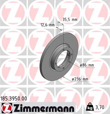 Zimmermann 185.3950.00 - Гальмівний диск autocars.com.ua