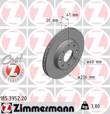 Zimmermann 185.3952.20 - Тормозной диск autodnr.net